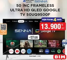 SENNA 50 İNÇ FRAMELESS ULTRA HD QLED GOOGLE TV 50UQ9500F AKILLI TELEVİZYON